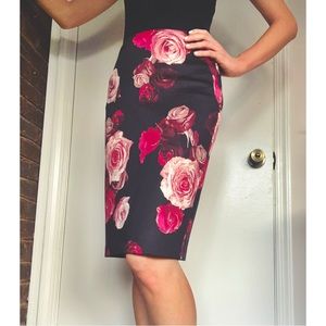 WHBM Rose Print Pencil Skirt
